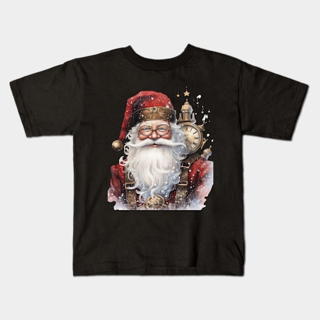 Steampunk Santa with Clocks Kids T-Shirt by mw1designsart